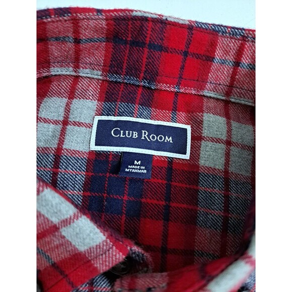 Club Room Men's Medium Flannel Shirt Lumberjack Red Blue Buffalo Check Plaid - Picture 3 of 9